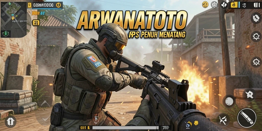 Screenshot ARWANATOTO menampilkan aksi pertempuran seru di medan perang.