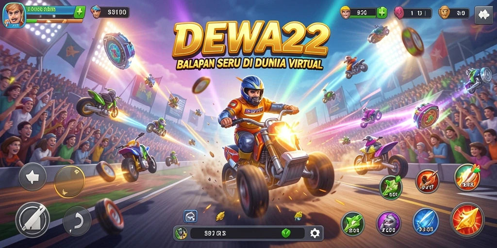 Tampilan gameplay DEWA22 yang mendebarkan dan penuh aksi balapan.