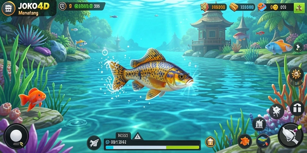 Screenshot JOKO4D menampilkan gameplay memancing yang seru.