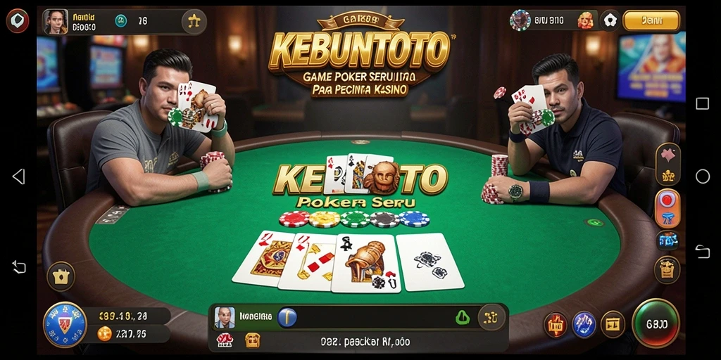 Screenshot KEBUNTOTO menampilkan gameplay seru poker dengan interaksi antar pemain.