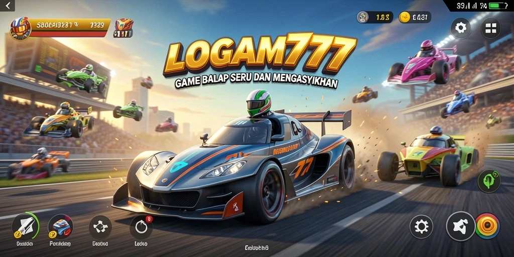 Tampilan gameplay LOGAM777 yang mendebarkan dan penuh aksi balap.