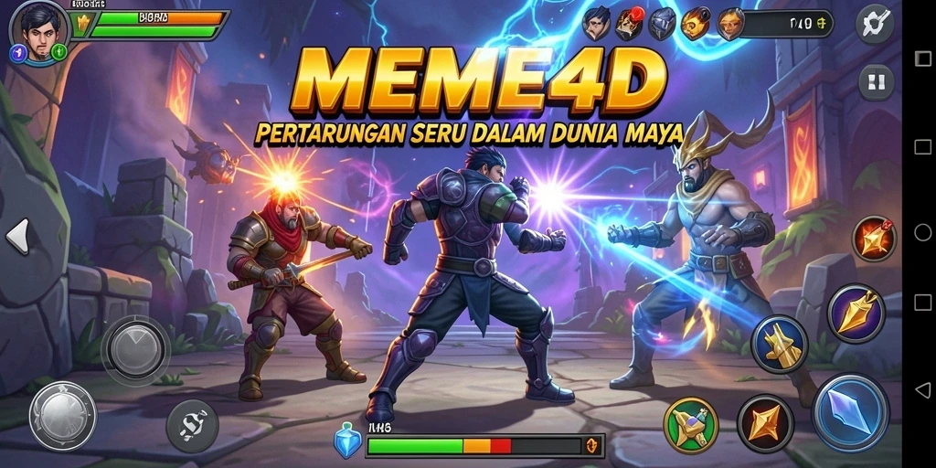 Gameplay MEME4D yang penuh aksi dan strategi bertarung intens.