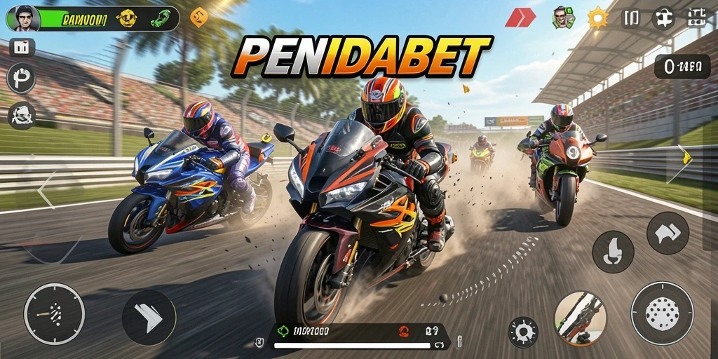Tampilan utama gameplay PENIDABET menunjukkan aksi balap motor yang mendebarkan.