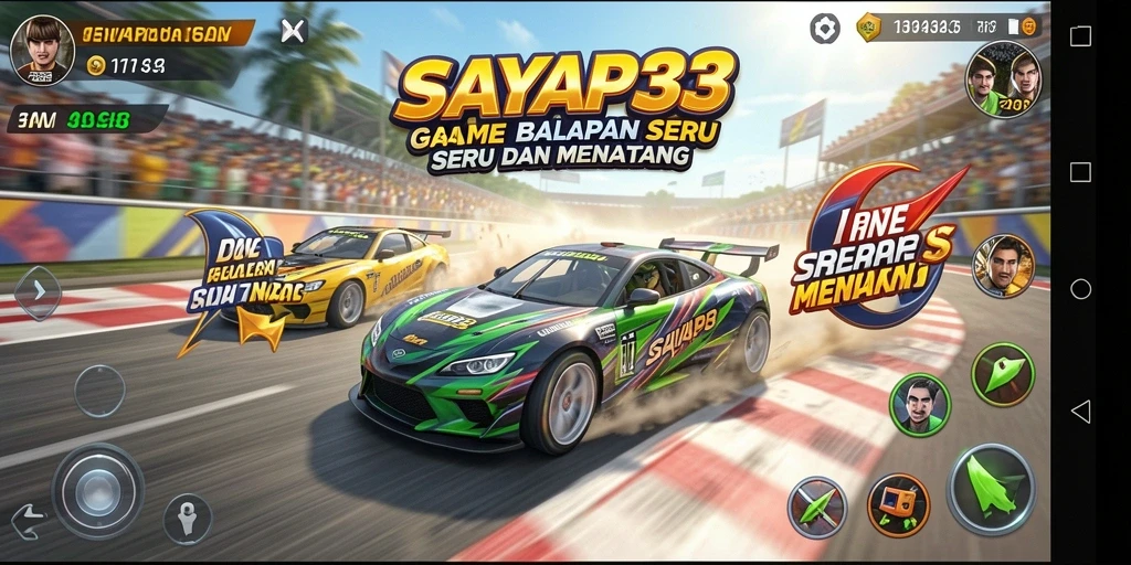 Gameplay menegangkan dari SAYAP33 dengan mobil balap yang cepat.