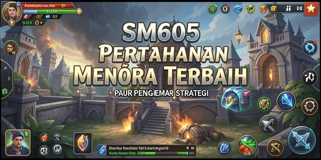 Gameplay SM605 menunjukkan serangan menara yang strategis dan intens.